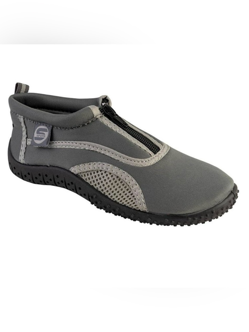 Kids S7 Aqua Socks Wave Water Shoes Gray Zipper Slip-On Pool Beach - Size 12